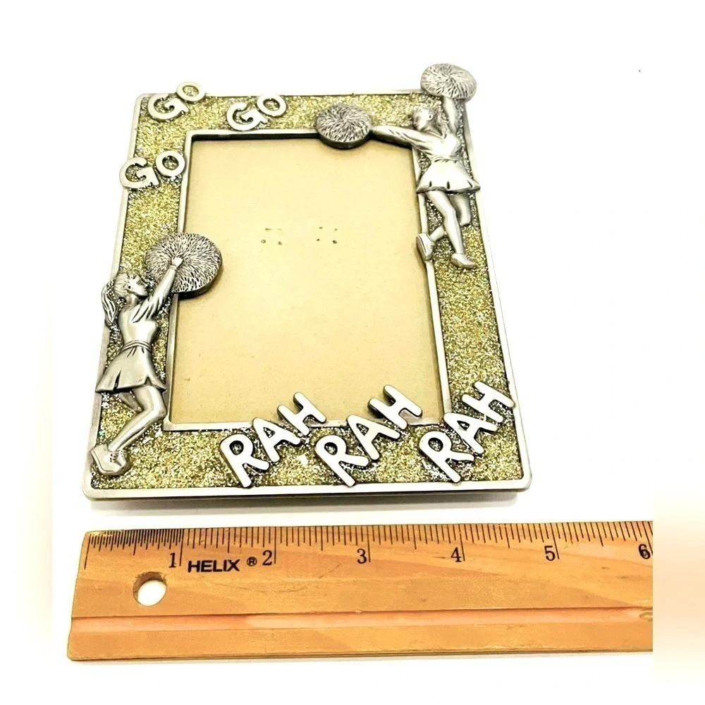 Cheerleader Picture Frame 3.25 x 4.5” Photo Pewter like Metal Gold Sparkle